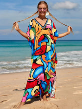 Bohemian Print Multicolor Beach Style Kaftan Maxi Dress - Swimsuit Cover-Up