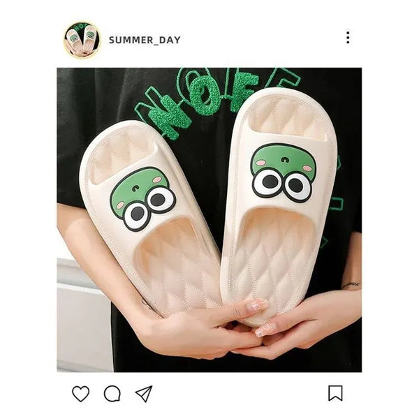 MiaStores Anti-Slip Summer Beach Slides – Soft Cartoon Frog Flip-Flops for Bathroom & Home 
