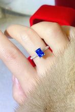 Blue Rectangle Moissanite Ring in 925 Sterling Silver