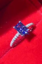 Blue Rectangle Moissanite Ring in 925 Sterling Silver