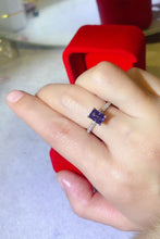 Blue Rectangle Moissanite Ring in 925 Sterling Silver