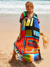 Bohemian Print Multicolor Beach Style Kaftan Maxi Dress - Swimsuit Cover-