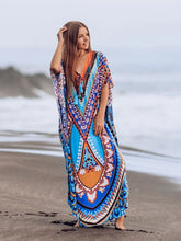Bohemian Print Multicolor Beach Style Kaftan Maxi Dress - Swimsuit Cover-