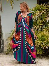 Bohemian Print Multicolor Beach Style Kaftan Maxi Dress - Swimsuit Cover-Up